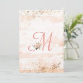  roze monogram Floral Script Weddenschap Bedankkaart (Staand voorkant)