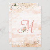  roze monogram Floral Script Weddenschap Bedankkaart (Voorkant / Achterkant)