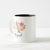 Roze Monogram Floral Tweekleurige Koffiemok (Voorkant links)