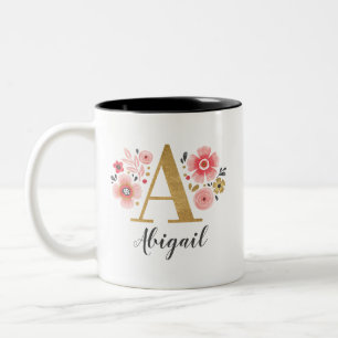 Roze Monogram Floral Tweekleurige Koffiemok