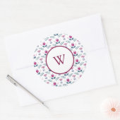 Roze Monogram Floral waterverf Ronde Sticker (Envelop)
