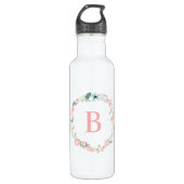 Roze Monogram Floral Wreath Waterfles (Voorkant)