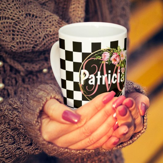 roze monogram Florence zwart-wit Koffiemok