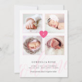 Roze monogram Foto Collage Baby Aankondiging (Voorkant)