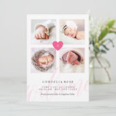 Roze monogram Foto Collage Baby Aankondiging (Staand voorkant)