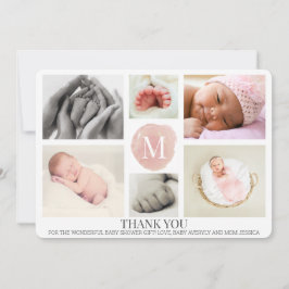 Roze Monogram Foto Collage Baby Hartelijk dank Aankondiging