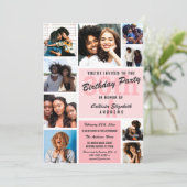 Roze Monogram Fotocollage Gelukkige Verjaardag Kaart (Staand voorkant)