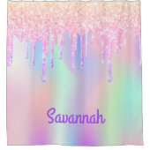 Roze monogram gekleurde monogram met één regenboog douchegordijn (Voorkant)