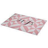 Roze monogram Geometrische deco-cube-patroon Snijplank (Hoek)