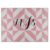 Roze monogram Geometrische deco-cube-patroon Snijplank (Voorkant)