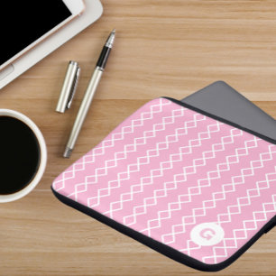 Roze Monogram geometrische laptophoes Laptop Sleeve