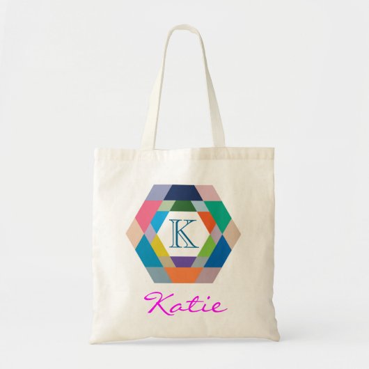 Roze Monogram Gepersonaliseerde Hexagon geometrie Tote Bag (Voorkant)