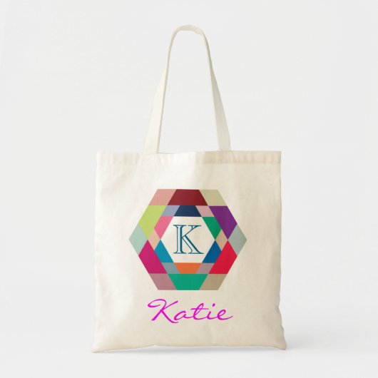 Roze Monogram Gepersonaliseerde Hexagon geometrie Tote Bag (Voorkant)