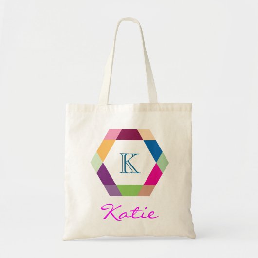 Roze Monogram Gepersonaliseerde Hexagon geometrie Tote Bag (Voorkant)