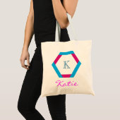 Roze Monogram Gepersonaliseerde Hexagon geometrie Tote Bag (Voorkant (product))