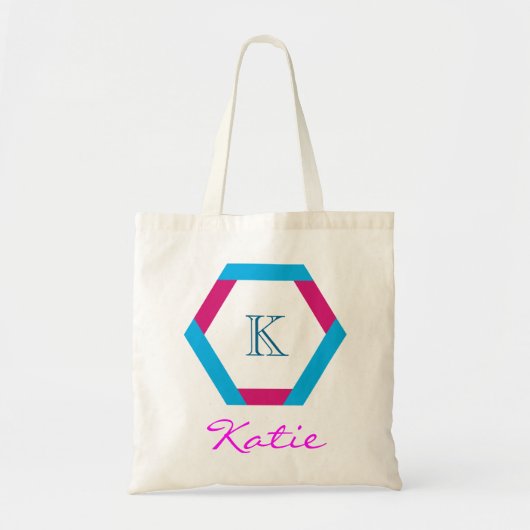 Roze Monogram Gepersonaliseerde Hexagon geometrie Tote Bag (Voorkant)