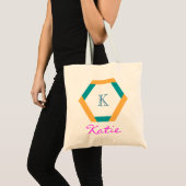 Roze Monogram Gepersonaliseerde Hexagon geometrie Tote Bag (Voorkant (product))