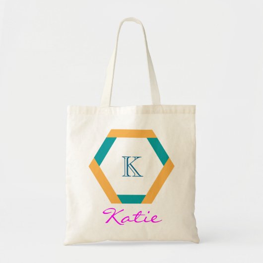 Roze Monogram Gepersonaliseerde Hexagon geometrie Tote Bag (Voorkant)
