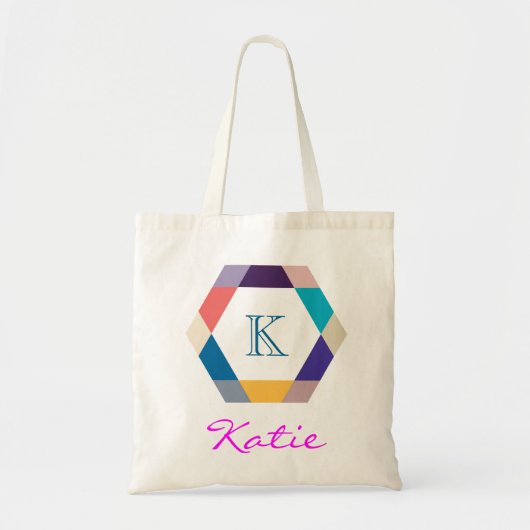 Roze Monogram Gepersonaliseerde Hexagon geometrie Tote Bag (Voorkant)