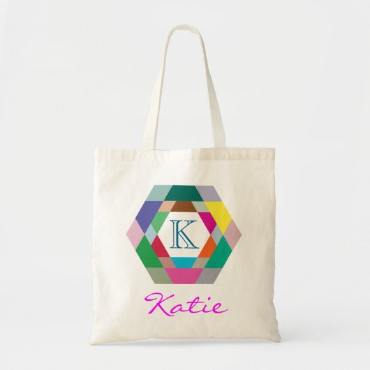 Roze Monogram Gepersonaliseerde Hexagon geometrie Tote Bag (Voorkant)