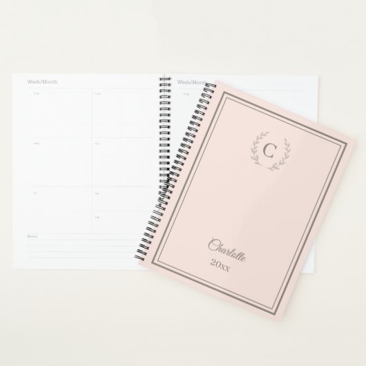 Roze monogram gepersonaliseerde stille luxe planner (Display)