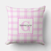 Roze Monogram Gingham Baby Kussen (Voorkant)