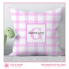 Roze Monogram Gingham Baby Kussen