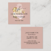 Roze Monogram Glitter Balloons Vierkante Visitekaartje (Voorkant / Achterkant)