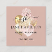 Roze Monogram Glitter Balloons Vierkante Visitekaartje (Voorkant)