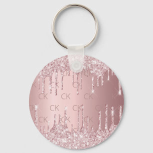 Roze monogram glitter druppelt stoffige roos luxe sleutelhanger