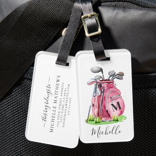 Roze Monogram Golf Tas Bagagelabel