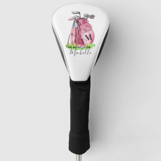 Roze monogram golfheadcover (Voorkant)