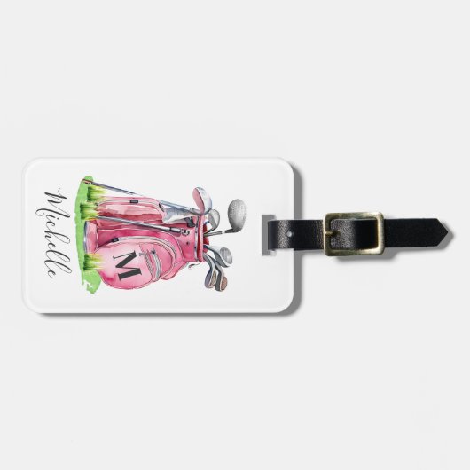 Roze Monogram golftas Bagagelabel (Voorkant horizontaal)