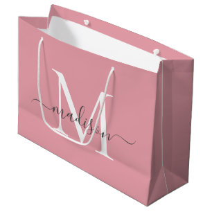 Roze Monogram Grauwe Elegante Script Naam Groot Cadeauzakje