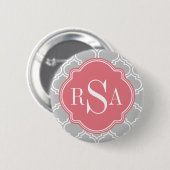 Roze monogram grijs rooster ronde button 5,7 cm (Voorkant /achterkant)
