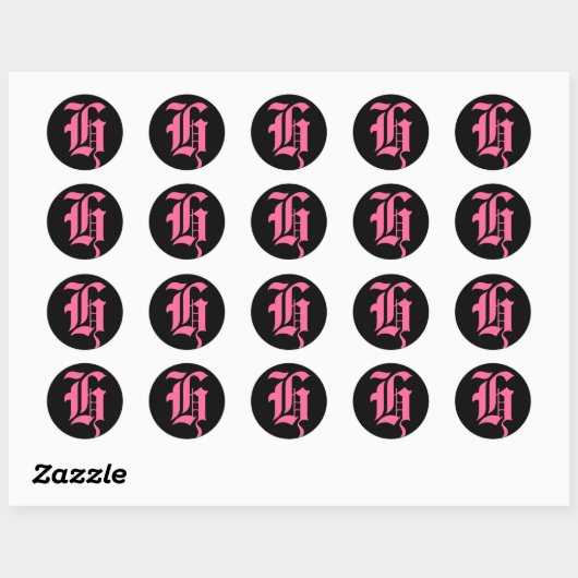 Roze Monogram H Ronde Sticker (Vel)
