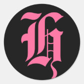 Roze Monogram H Ronde Sticker (Voorkant)
