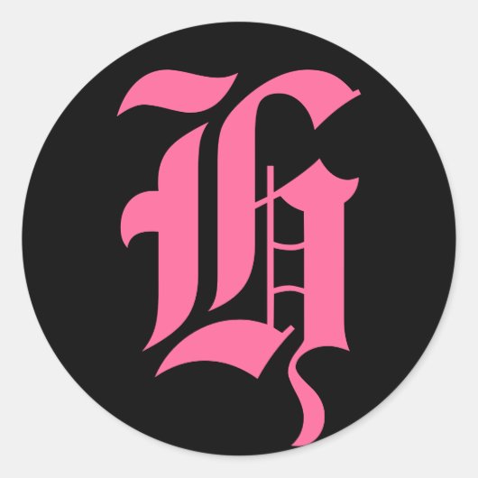 Roze Monogram H Ronde Sticker (Voorkant)