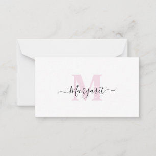 Roze Monogram Handgeschreven Script Naam Notitiekaartje