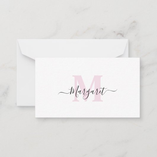 Roze Monogram Handgeschreven Script Naam Notitiekaartje (Voorkant)