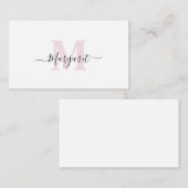 Roze Monogram Handgeschreven Script Naam Notitiekaartje (Voorkant / Achterkant)