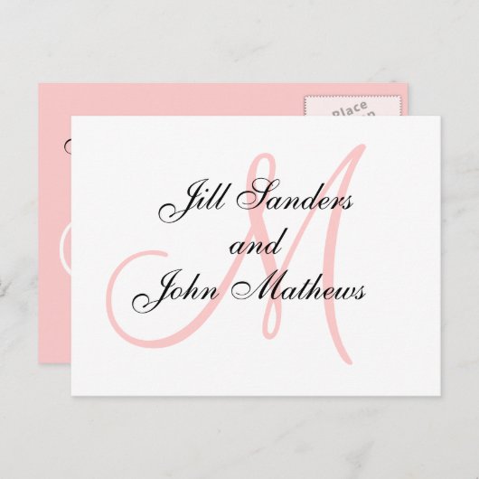 Roze Monogram Huwelijk Save the Date Kaarten (Voorkant / Achterkant)