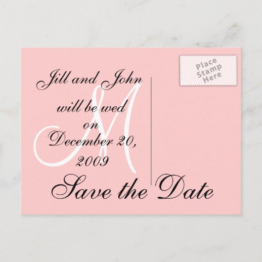 Roze Monogram Huwelijk Save the Date Kaarten (Achterkant)