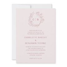 Roze Monogram Huwelijksuitnodiging