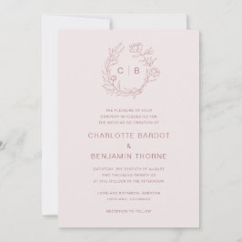 Roze Monogram Huwelijksuitnodiging Kaart