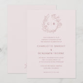 Roze Monogram Huwelijksuitnodiging Kaart (Voorkant / Achterkant)