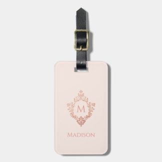 Roze monogram in wapenroosgoud elegant vintage bagagelabel