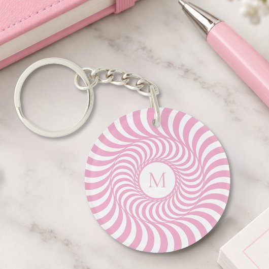 Roze Monogram Initiaal Acryl Sleutelhanger