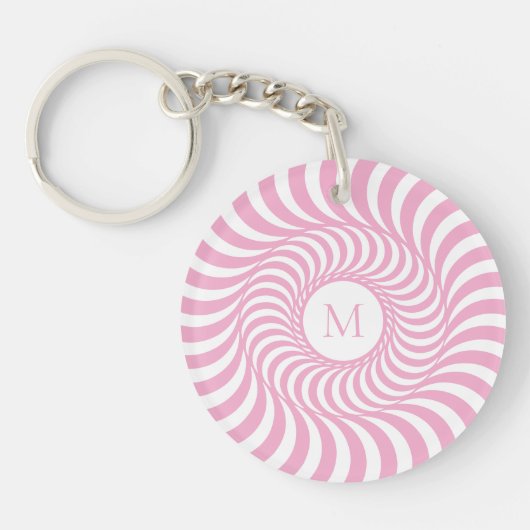 Roze Monogram Initiaal Acryl Sleutelhanger (Voorkant)