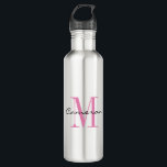 Roze Monogram Initiaal en Naam Gepersonaliseerde G Waterfles<br><div class="desc">Roze monogram Initiaal en naam op maat</div>